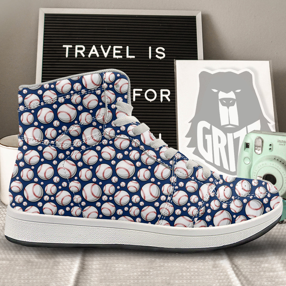 Baseballs Print Pattern High Top Sneakers-grizzshop