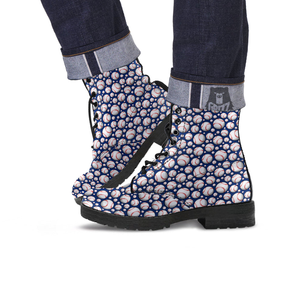 Baseballs Print Pattern Leather Boots-grizzshop