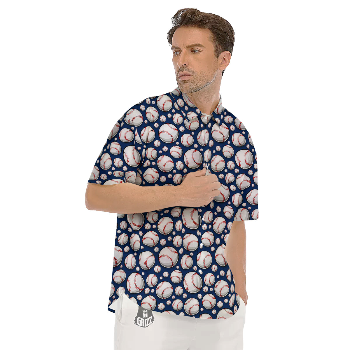 Baseballs Print Pattern Men's Short Sleeve Shirts-grizzshop