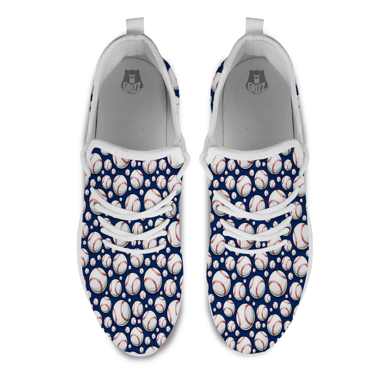 Baseballs Print Pattern White Athletic Shoes-grizzshop