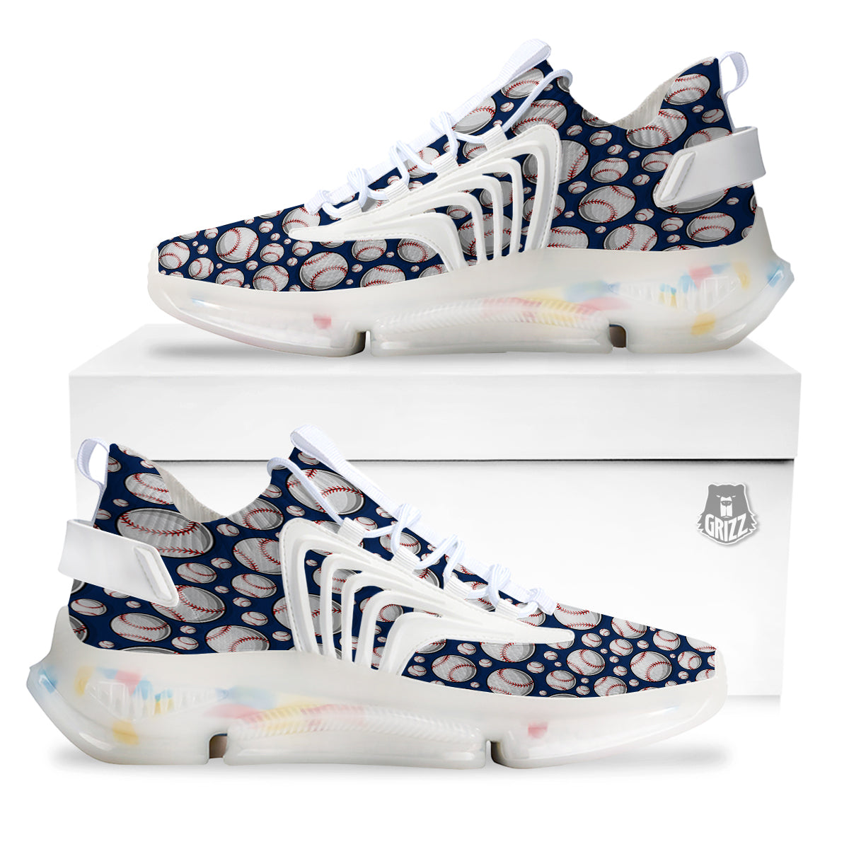 Baseballs Print Pattern White Gym Shoes-grizzshop