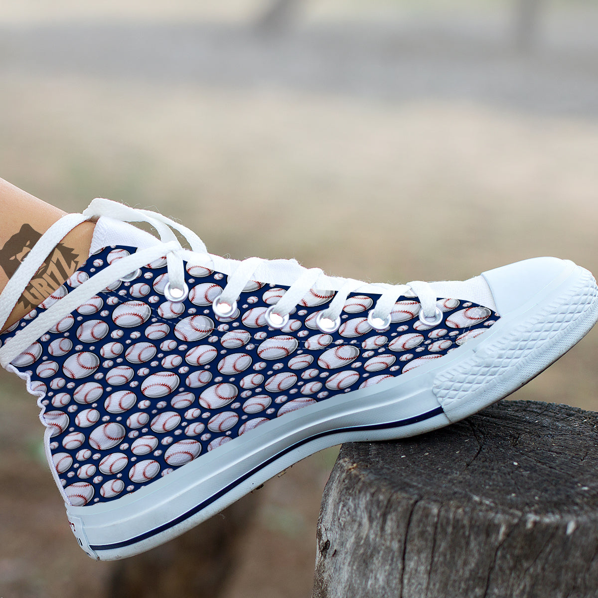 Baseballs Print Pattern White High Top Shoes-grizzshop