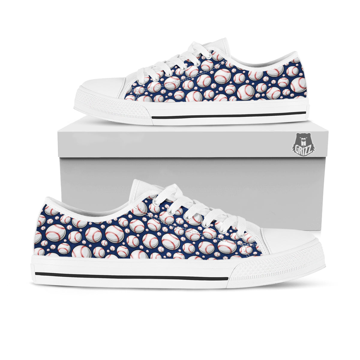 Baseballs Print Pattern White Low Top Shoes-grizzshop