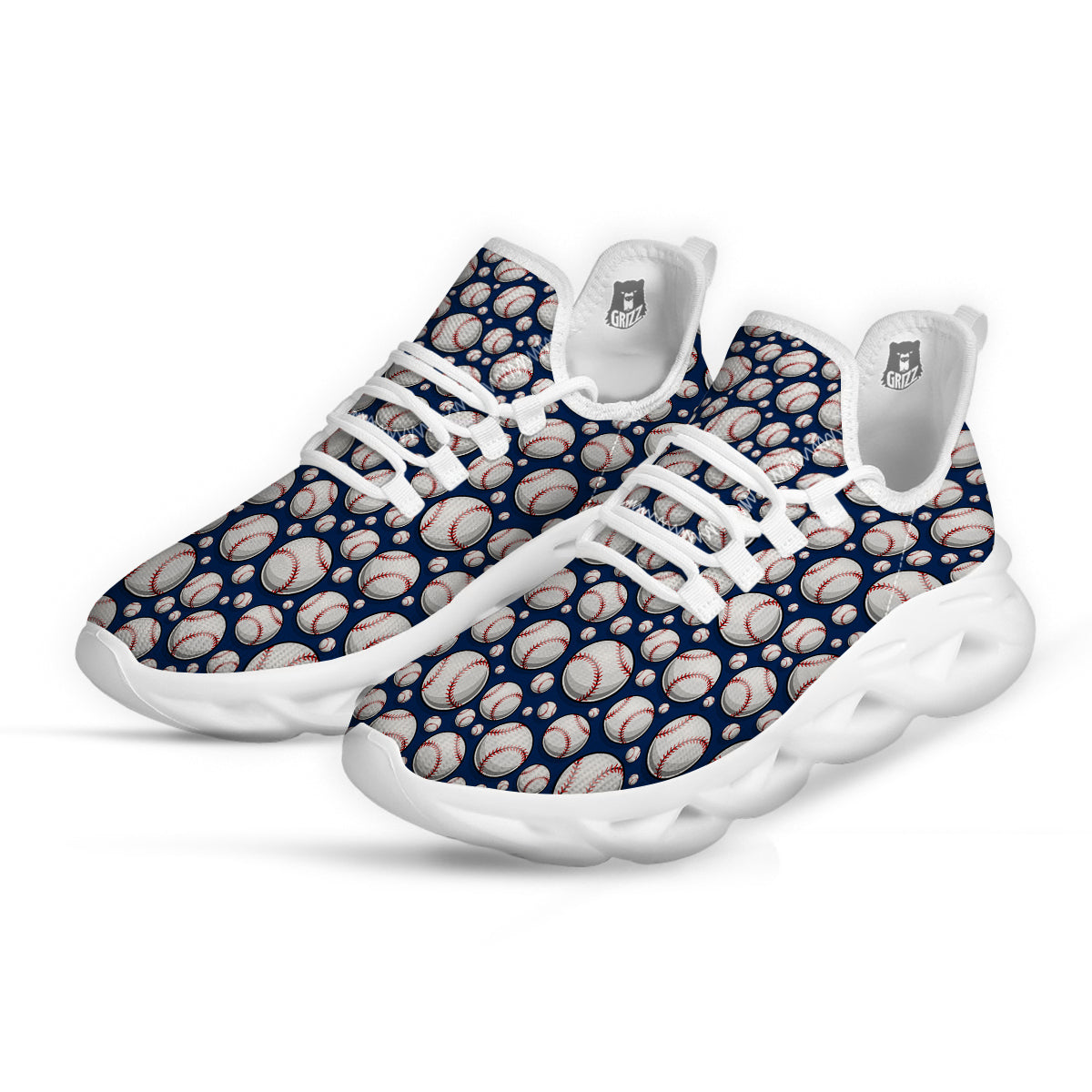 Baseballs Print Pattern White Running Shoes-grizzshop