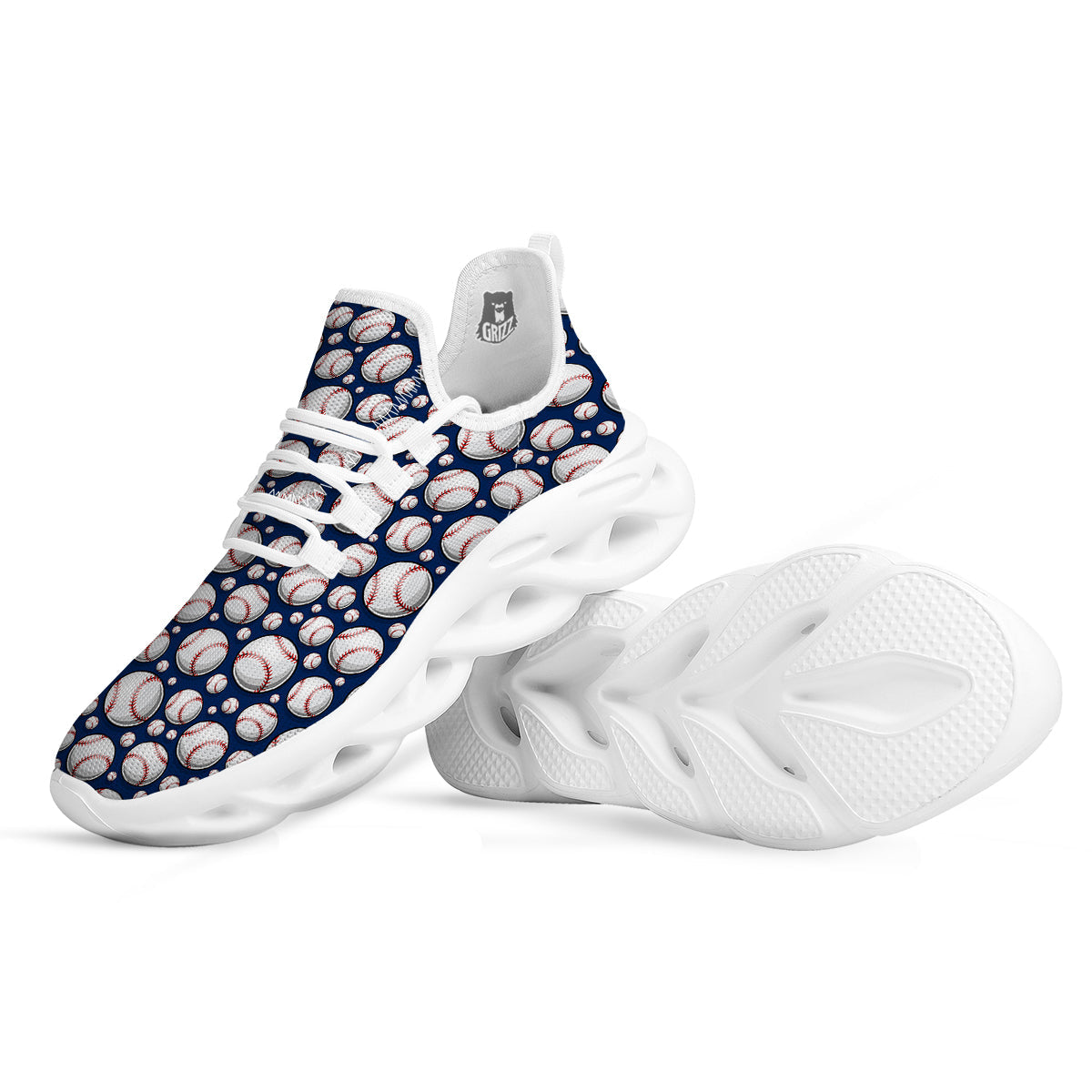 Baseballs Print Pattern White Running Shoes-grizzshop