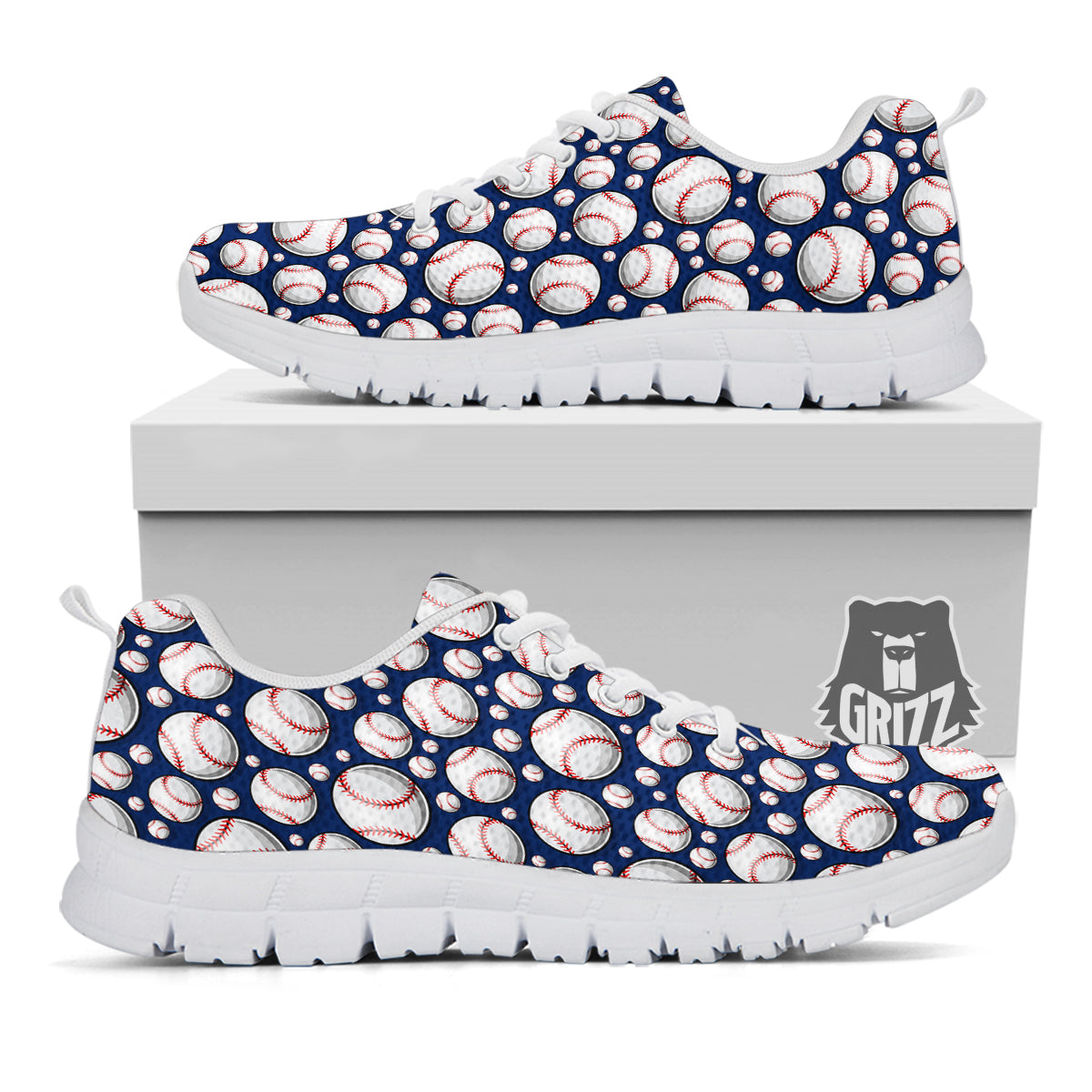 Baseballs Print Pattern White Sneaker-grizzshop