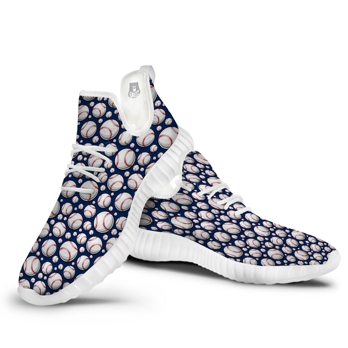 Baseballs Print Pattern White Walking Shoes-grizzshop