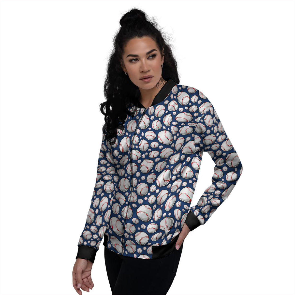 Baseballs Print Pattern Women's Bomber Jacket-grizzshop