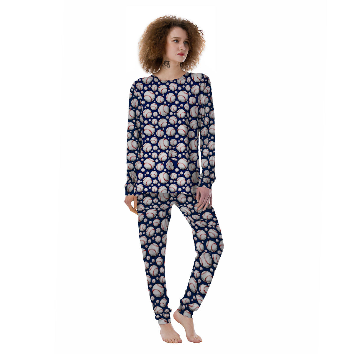 Baseballs Print Pattern Women's Pajamas-grizzshop