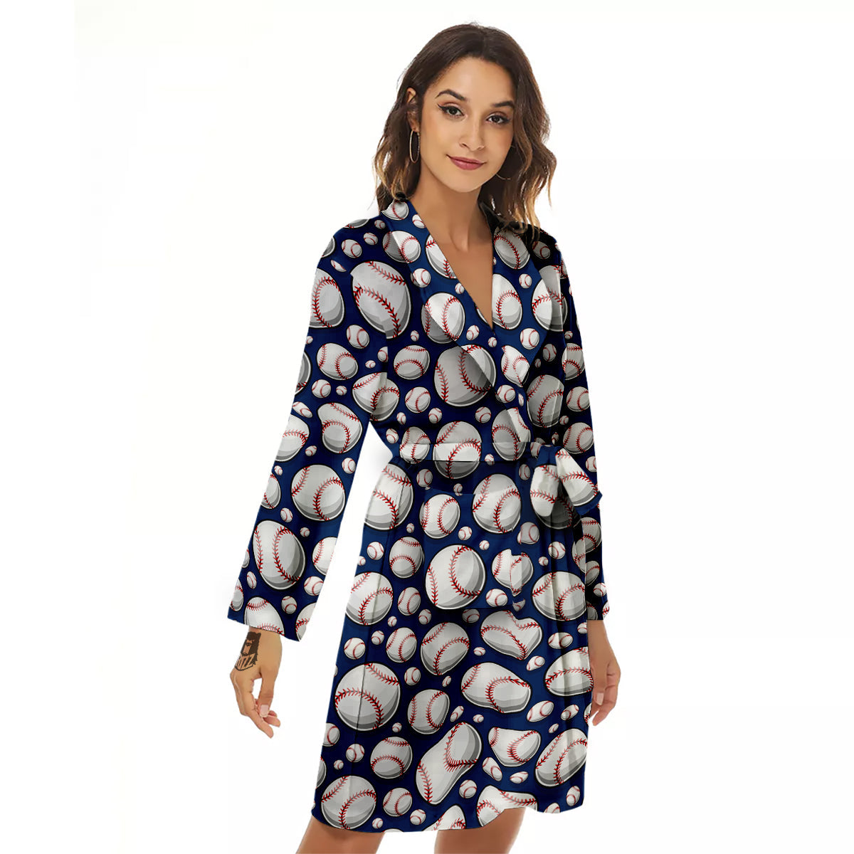 Baseballs Print Pattern Women's Robe-grizzshop