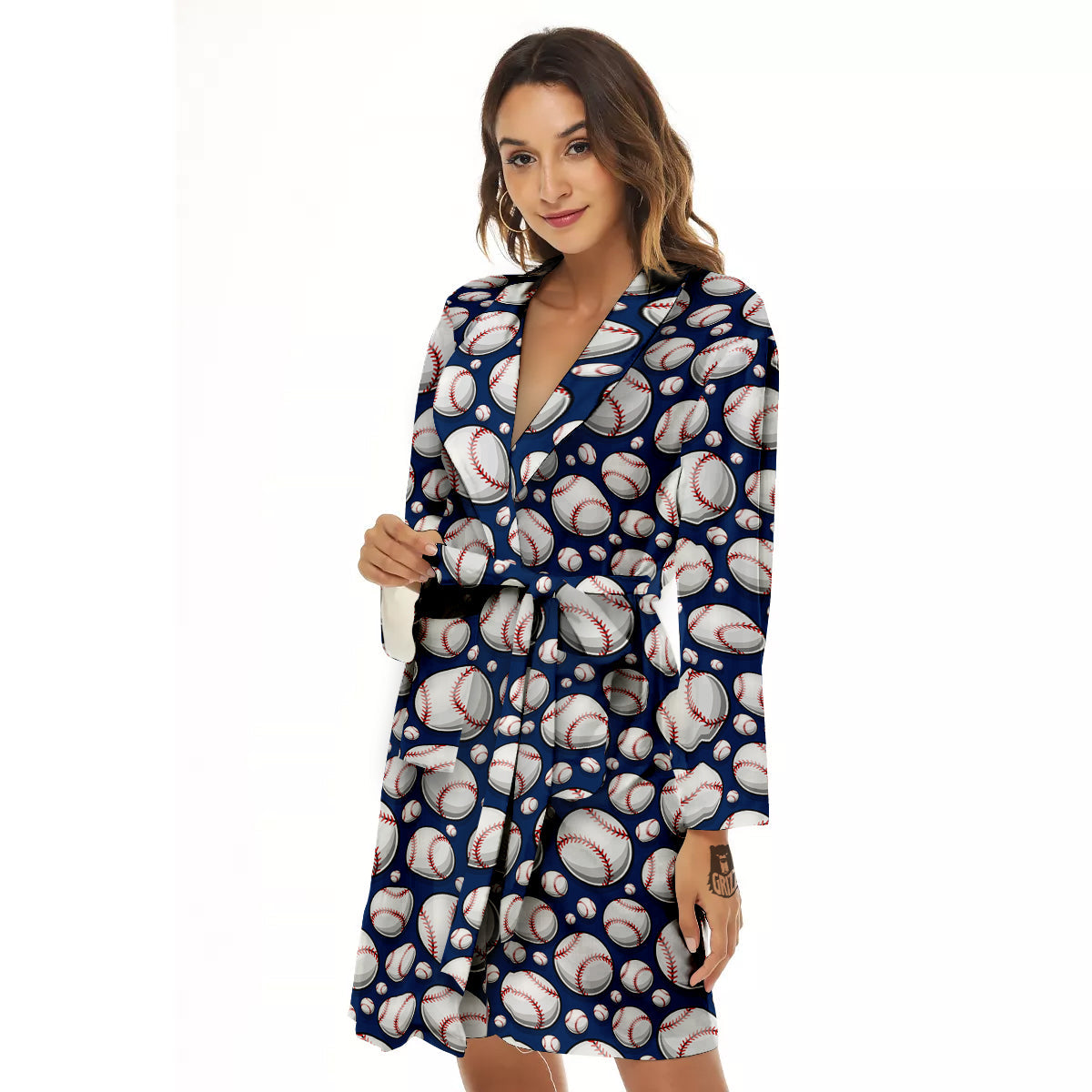 Baseballs Print Pattern Women's Robe-grizzshop