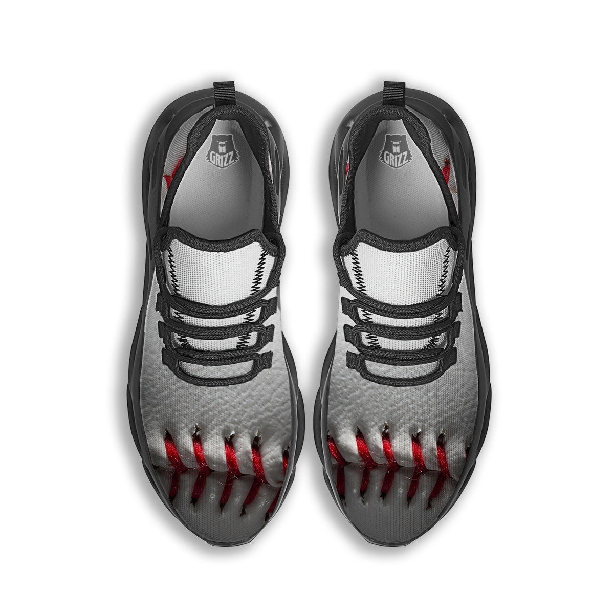 Baseballs Texture Print Black Running Shoes-grizzshop
