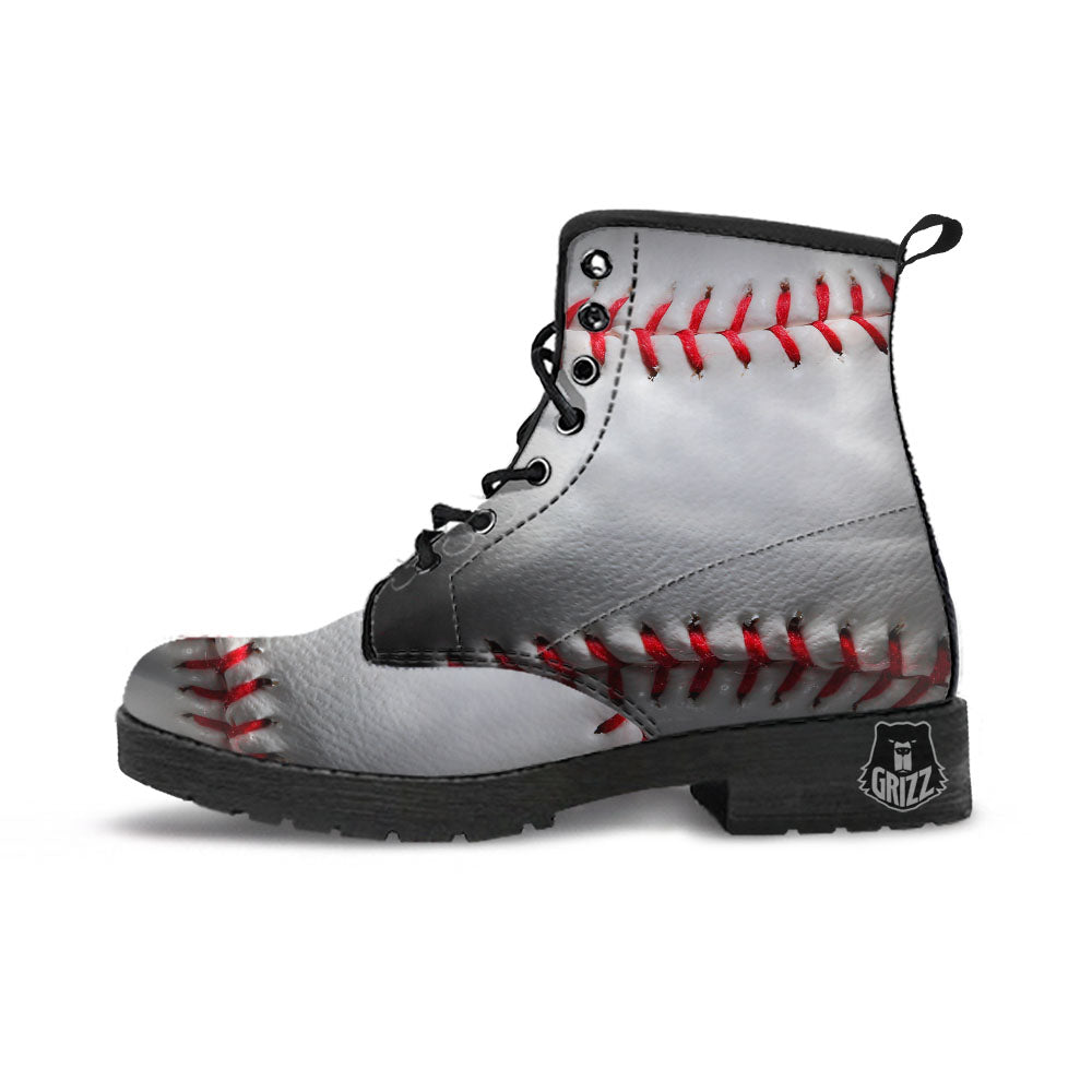 Baseballs Texture Print Leather Boots-grizzshop
