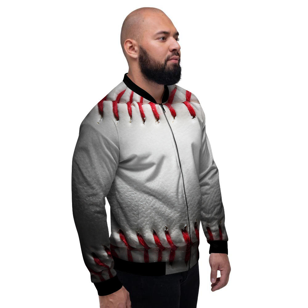 Baseballs Texture Print Men's Bomber Jacket-grizzshop