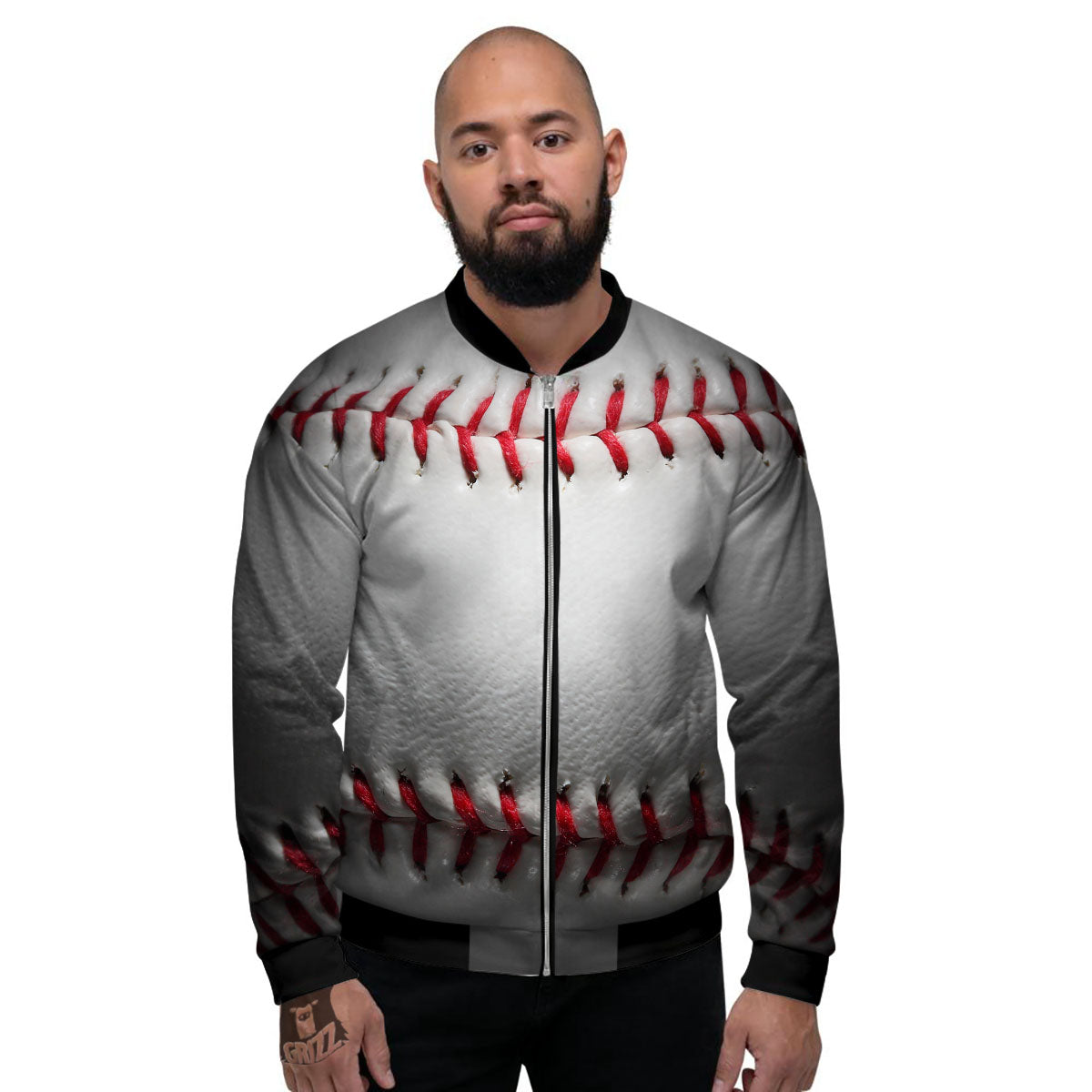 Baseballs Texture Print Men's Bomber Jacket-grizzshop