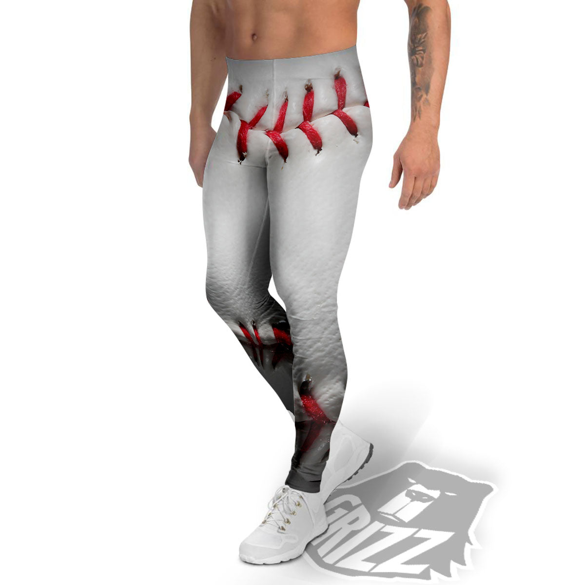 Baseballs Texture Print Men's Leggings-grizzshop