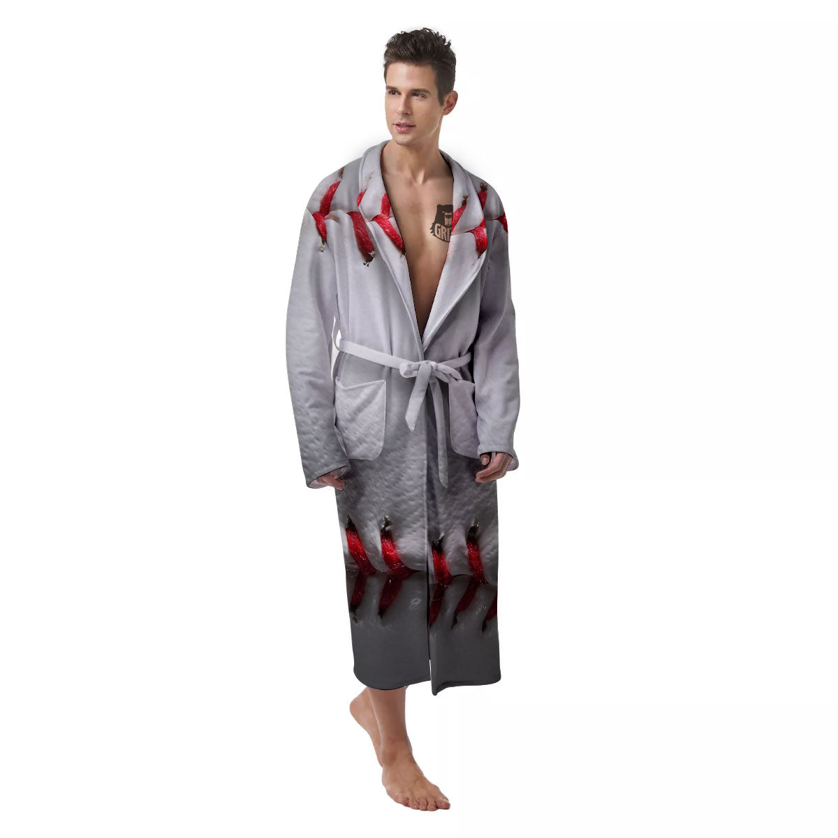 Baseballs Texture Print Men's Robe-grizzshop
