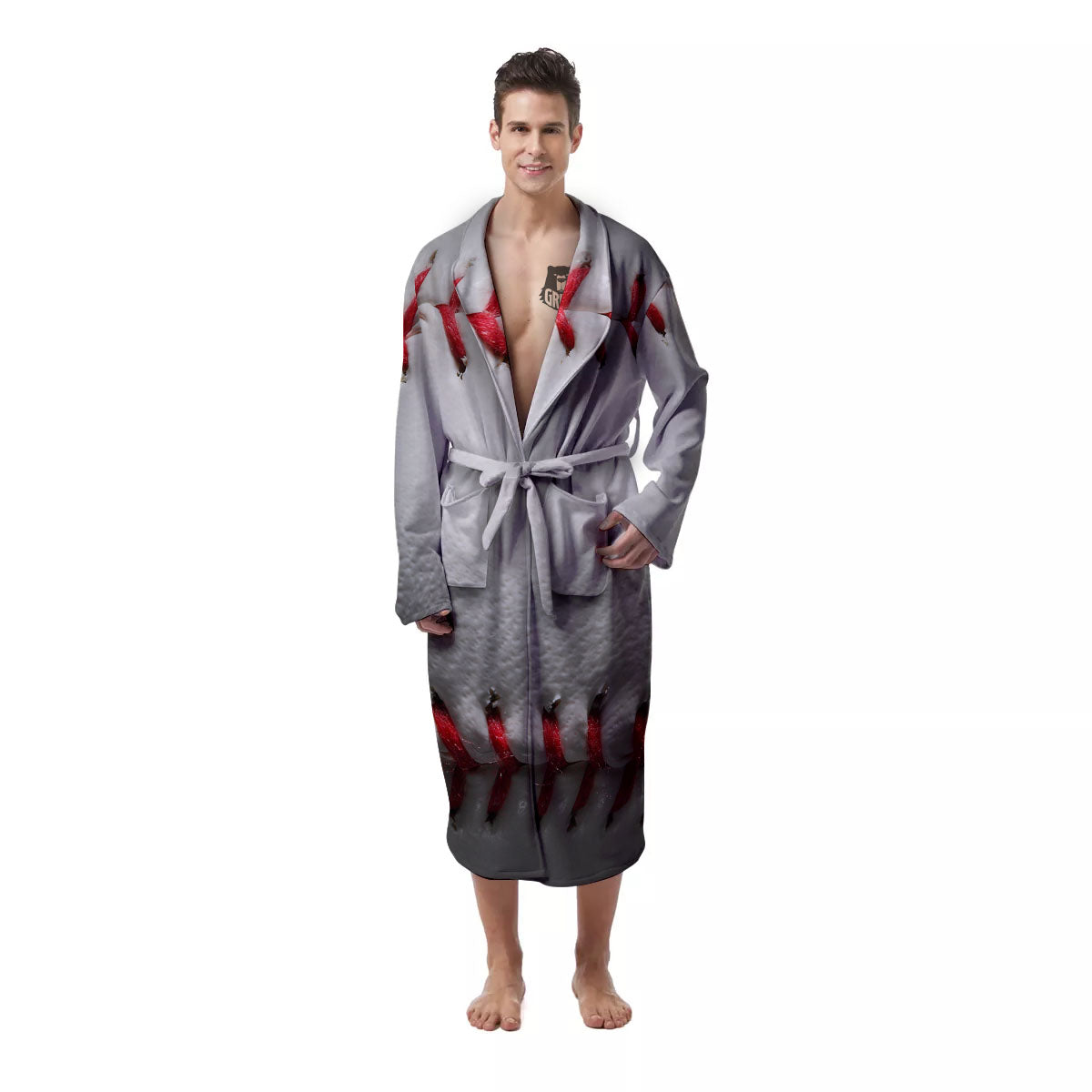 Baseballs Texture Print Men's Robe-grizzshop