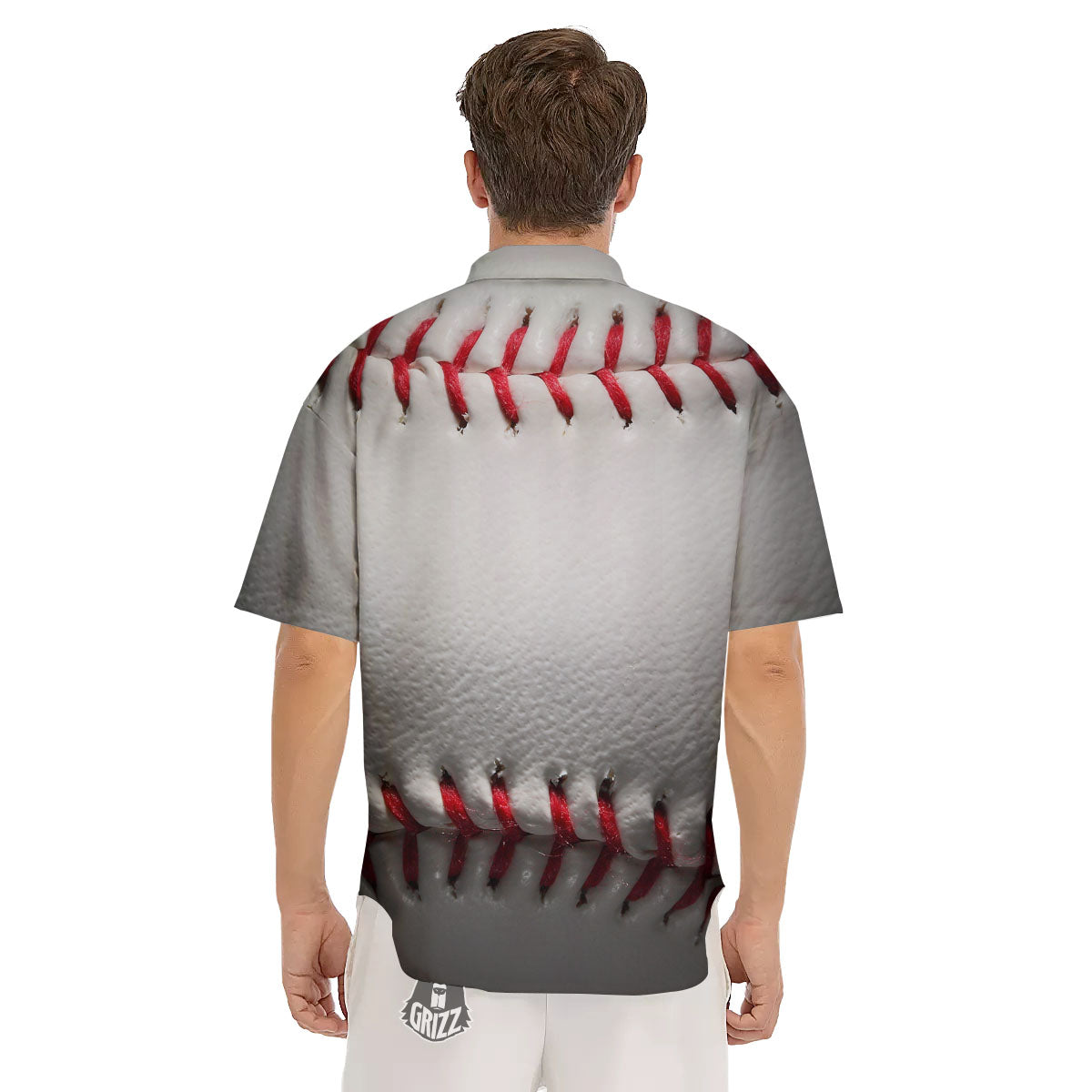 Baseballs Texture Print Men's Short Sleeve Shirts-grizzshop