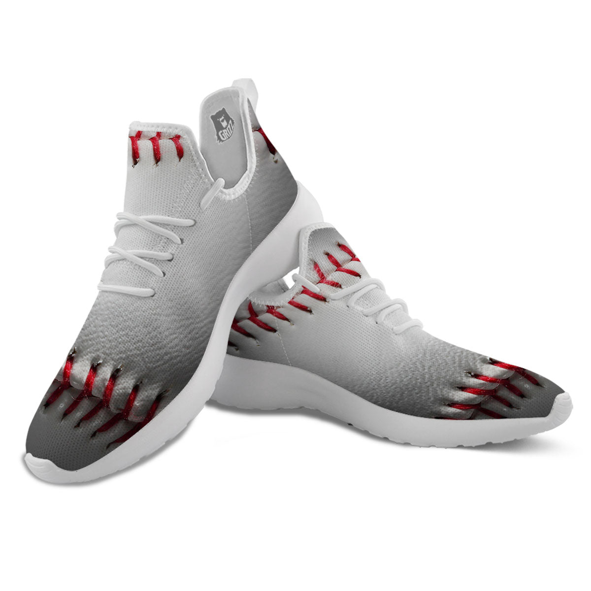 Baseballs Texture Print White Athletic Shoes-grizzshop