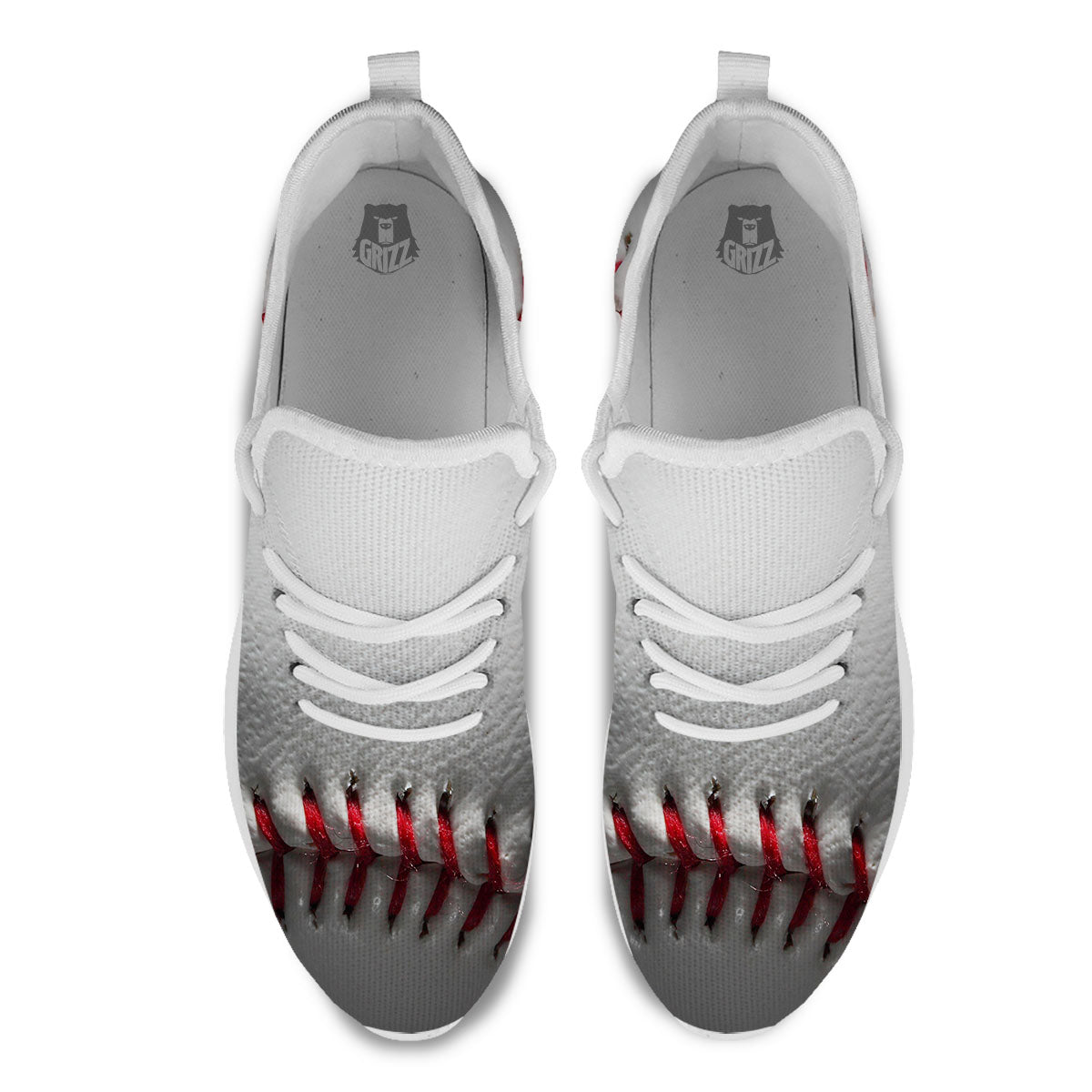 Baseballs Texture Print White Athletic Shoes-grizzshop