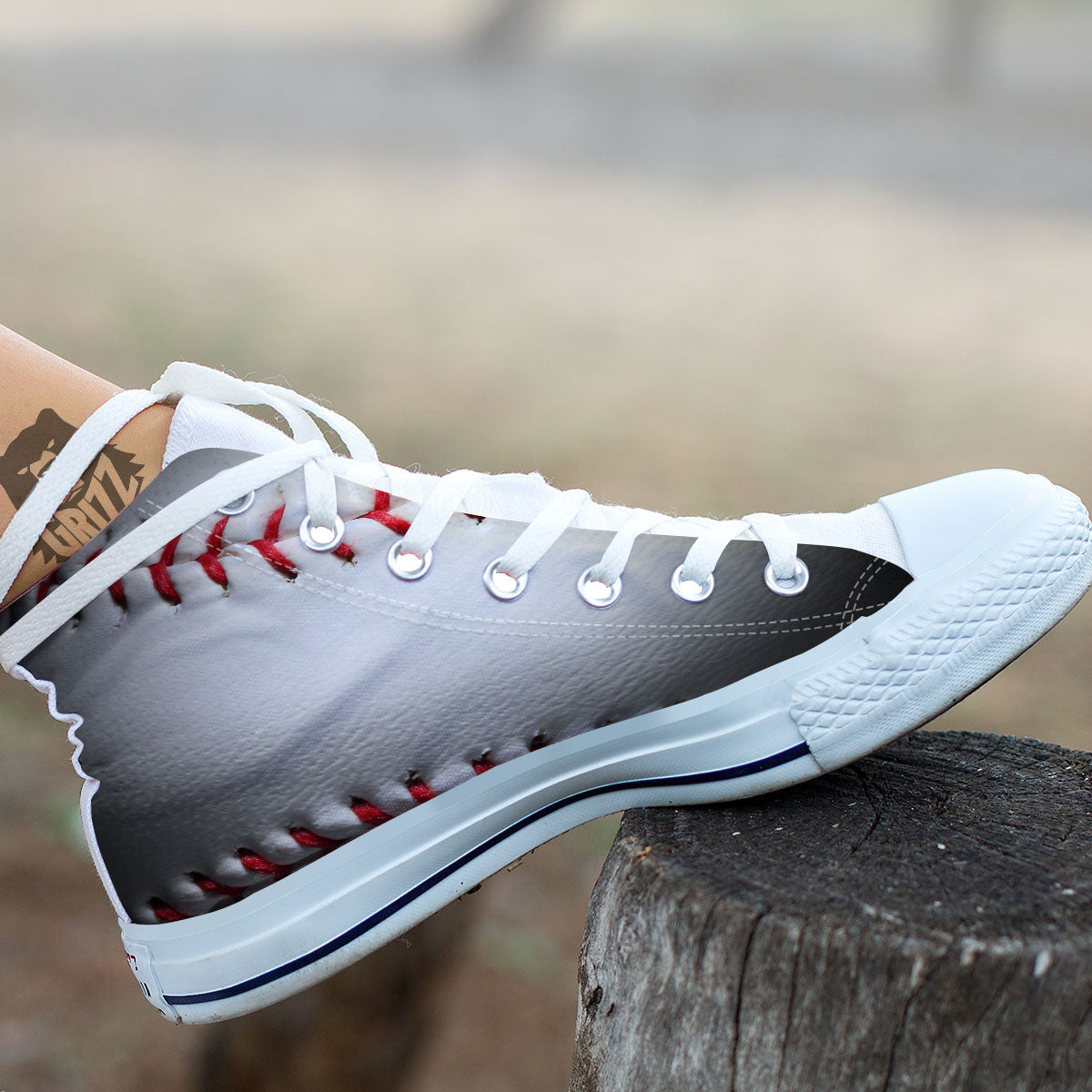 Baseballs Texture Print White High Top Shoes-grizzshop