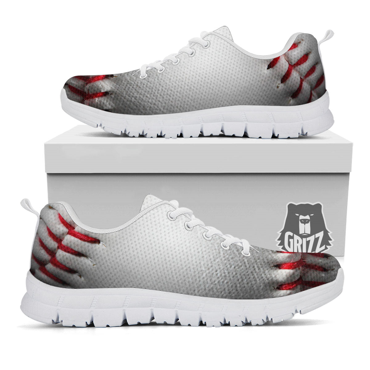 Baseballs Texture Print White Sneaker-grizzshop