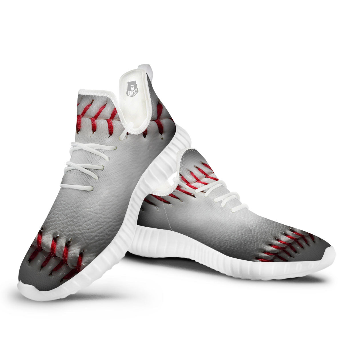 Baseballs Texture Print White Walking Shoes-grizzshop