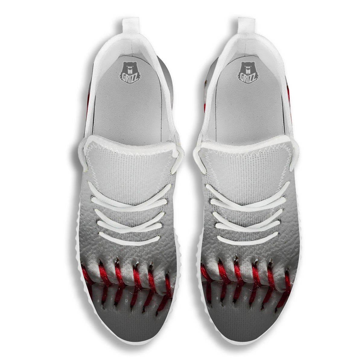 Baseballs Texture Print White Walking Shoes-grizzshop