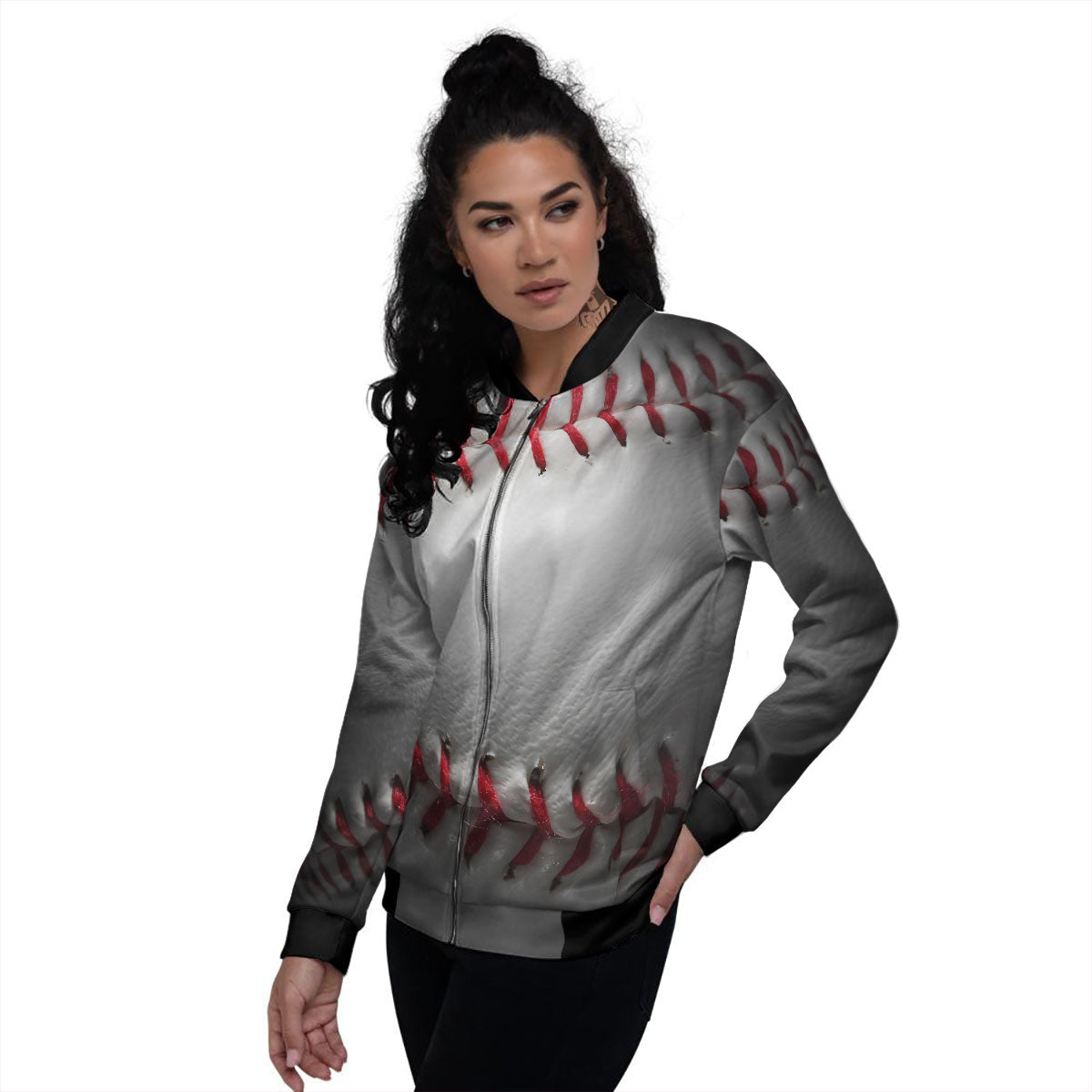 Baseballs Texture Print Women's Bomber Jacket-grizzshop