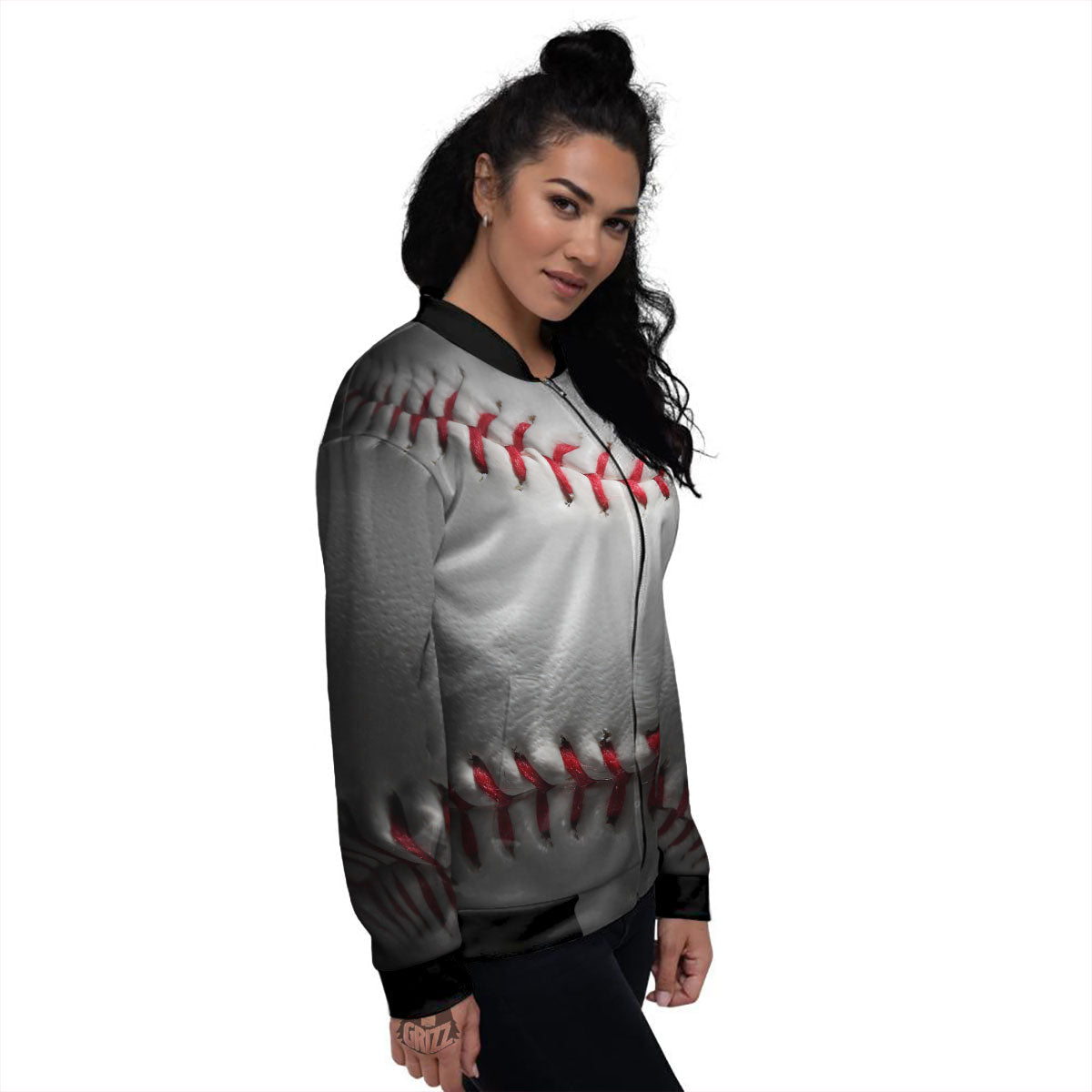Baseballs Texture Print Women's Bomber Jacket-grizzshop