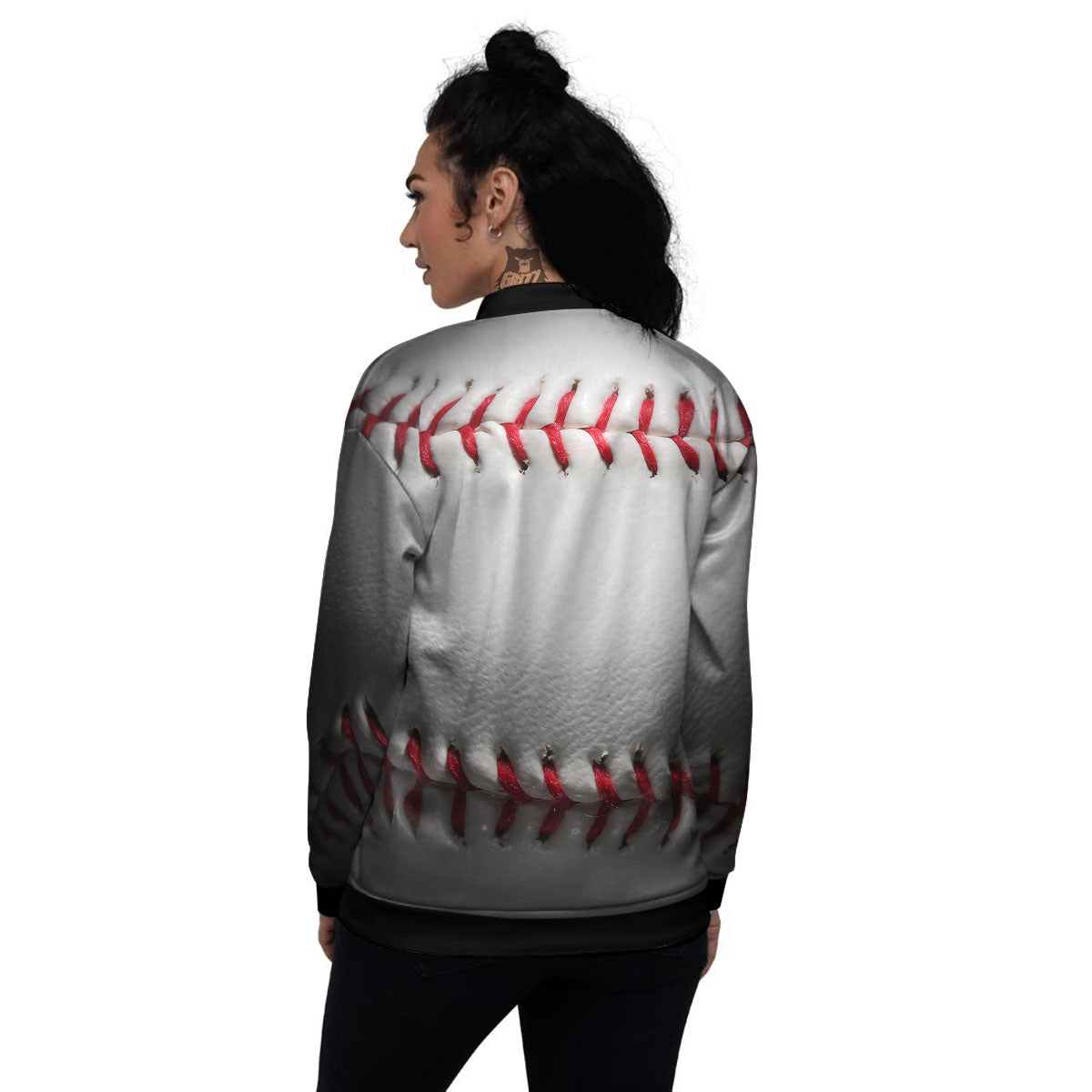 Baseballs Texture Print Women's Bomber Jacket-grizzshop