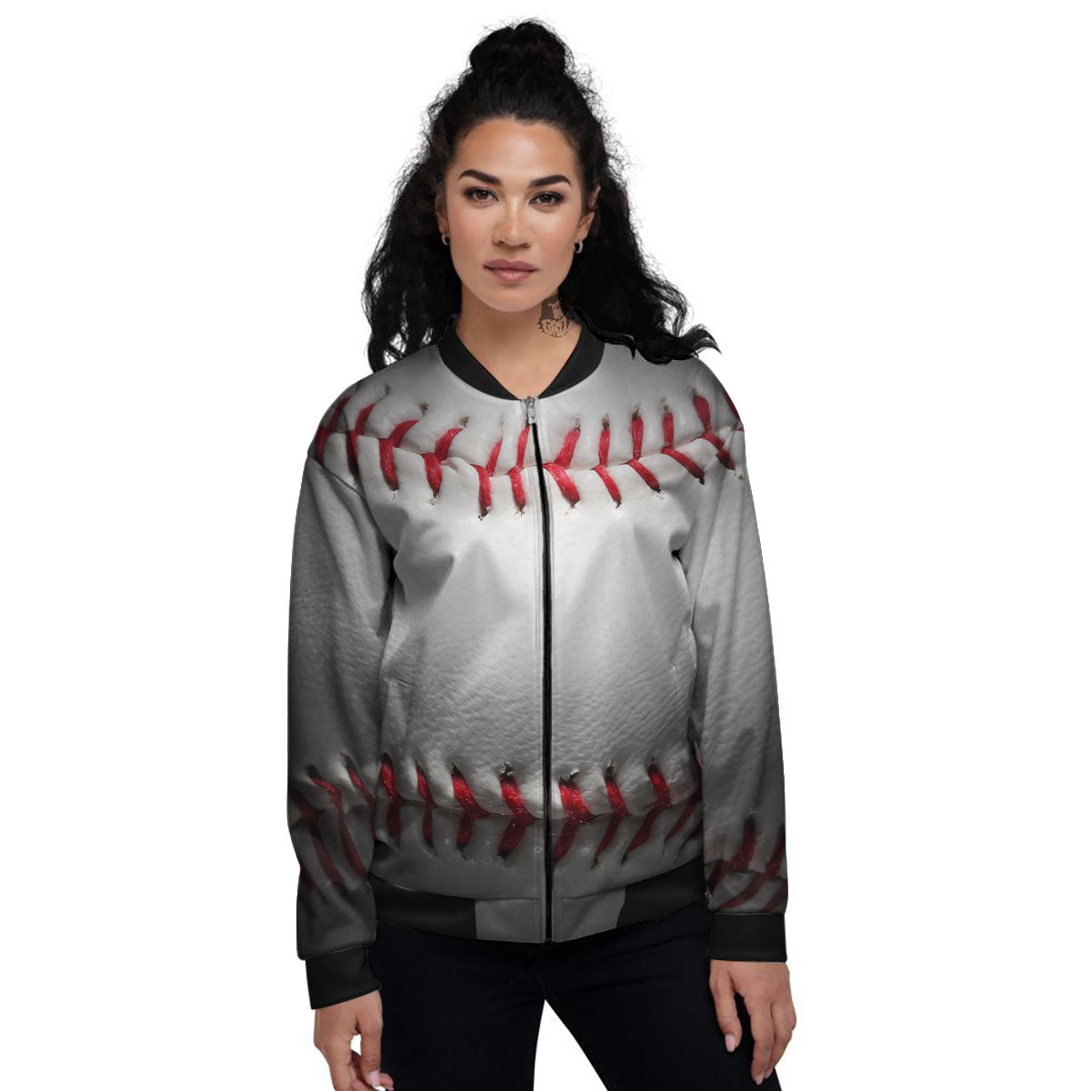 Baseballs Texture Print Women's Bomber Jacket-grizzshop