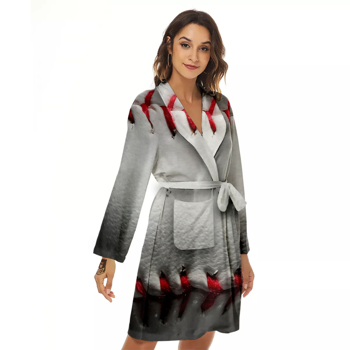 Baseballs Texture Print Women's Robe-grizzshop