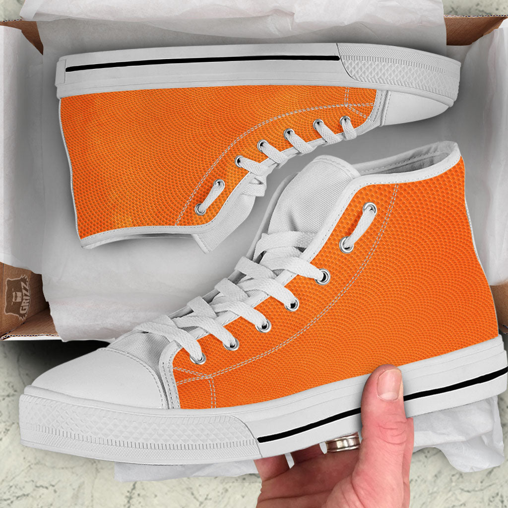 Basketball Ball Texture Print White High Top Shoes-grizzshop