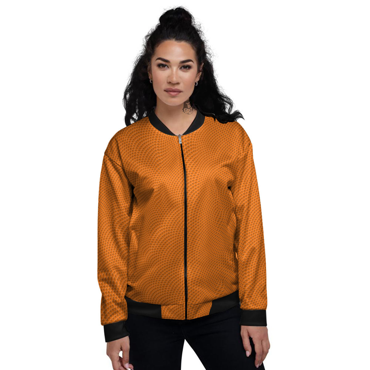 Basketball Ball Texture Print Women's Bomber Jacket-grizzshop
