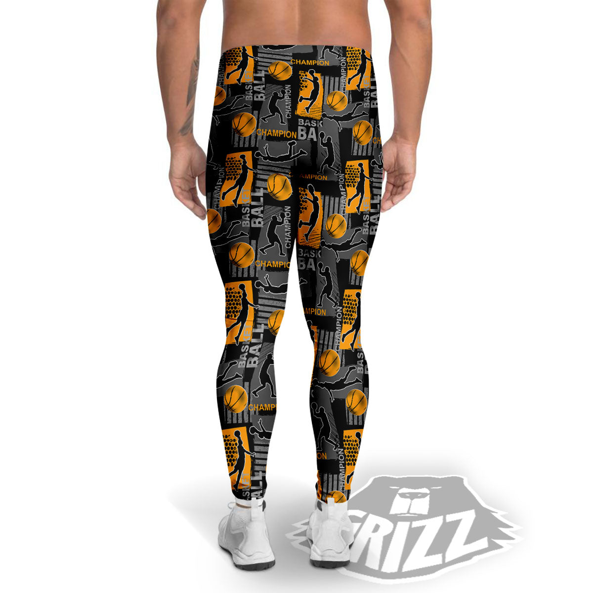 Basketball Black Yellow Print Pattern Men's Leggings-grizzshop