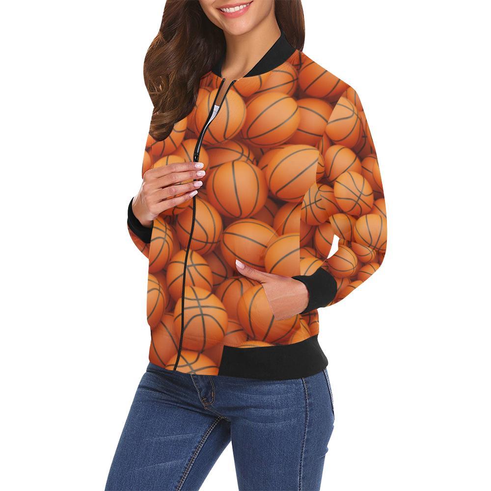 Basketball Pattern Print Women Casual Bomber Jacket-grizzshop