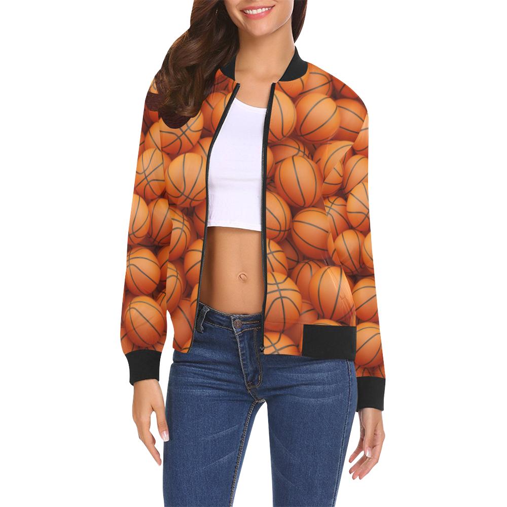 Basketball Pattern Print Women Casual Bomber Jacket-grizzshop