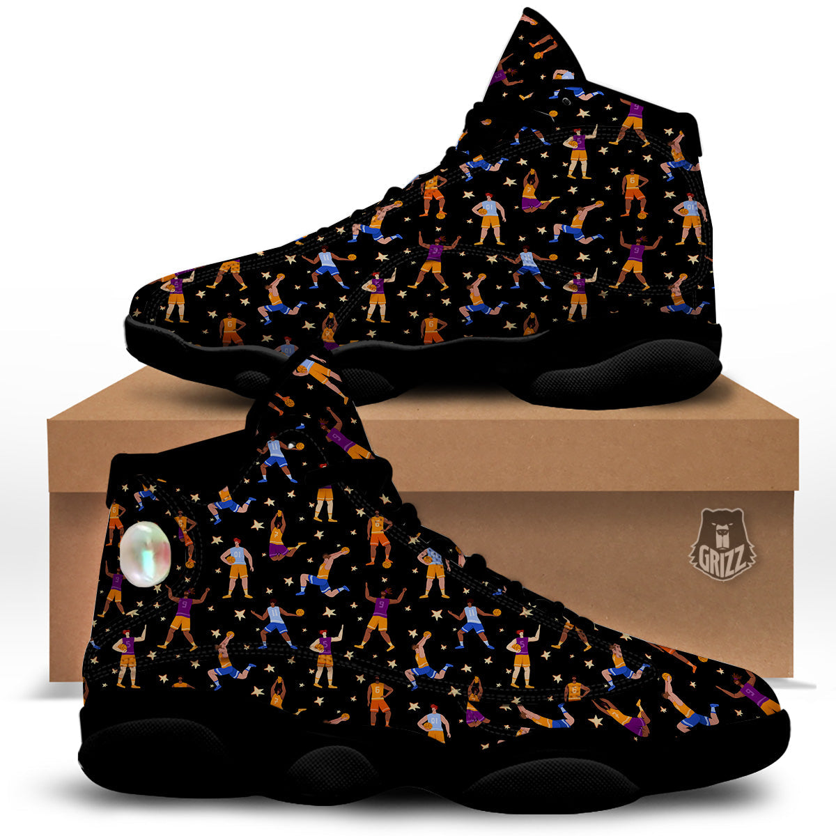 Basketball Players Funny Print Pattern Black Basketball Shoes-grizzshop