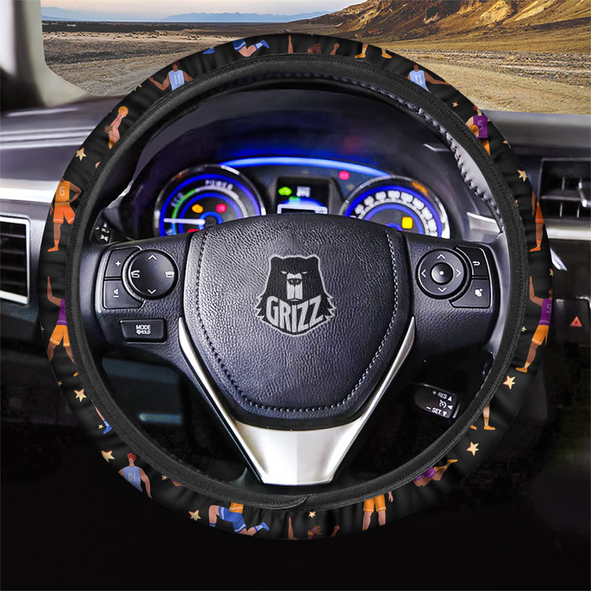 Basketball Players Funny Print Pattern Car Steering Wheel Cover-grizzshop