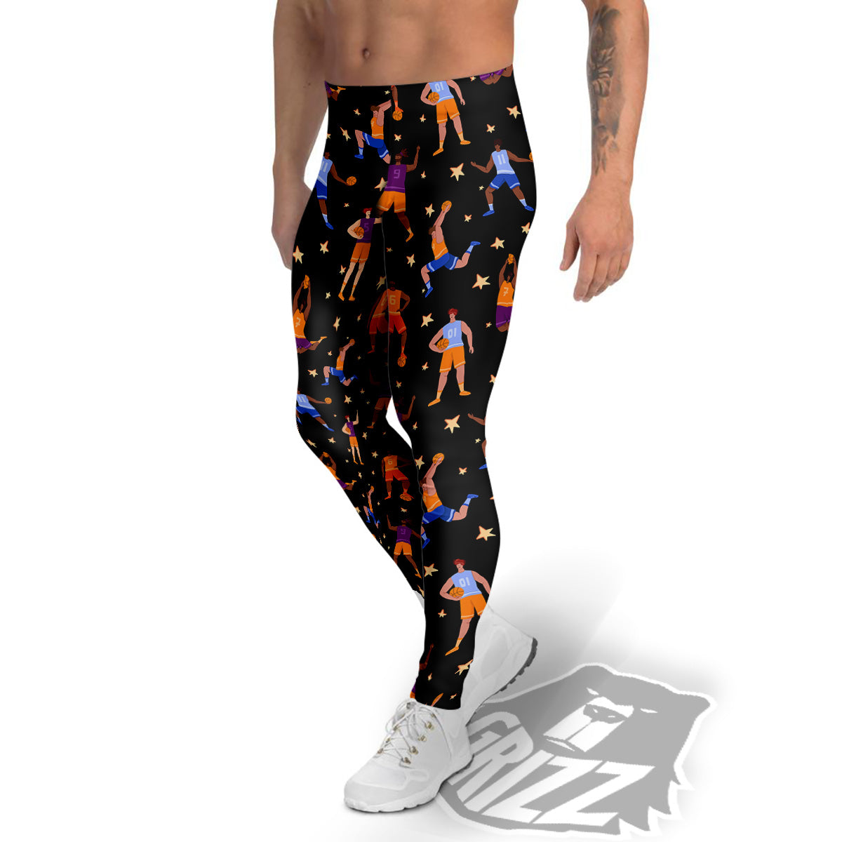 Basketball Players Funny Print Pattern Men's Leggings-grizzshop