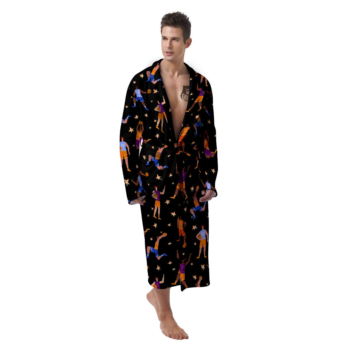 Basketball Players Funny Print Pattern Men's Robe-grizzshop