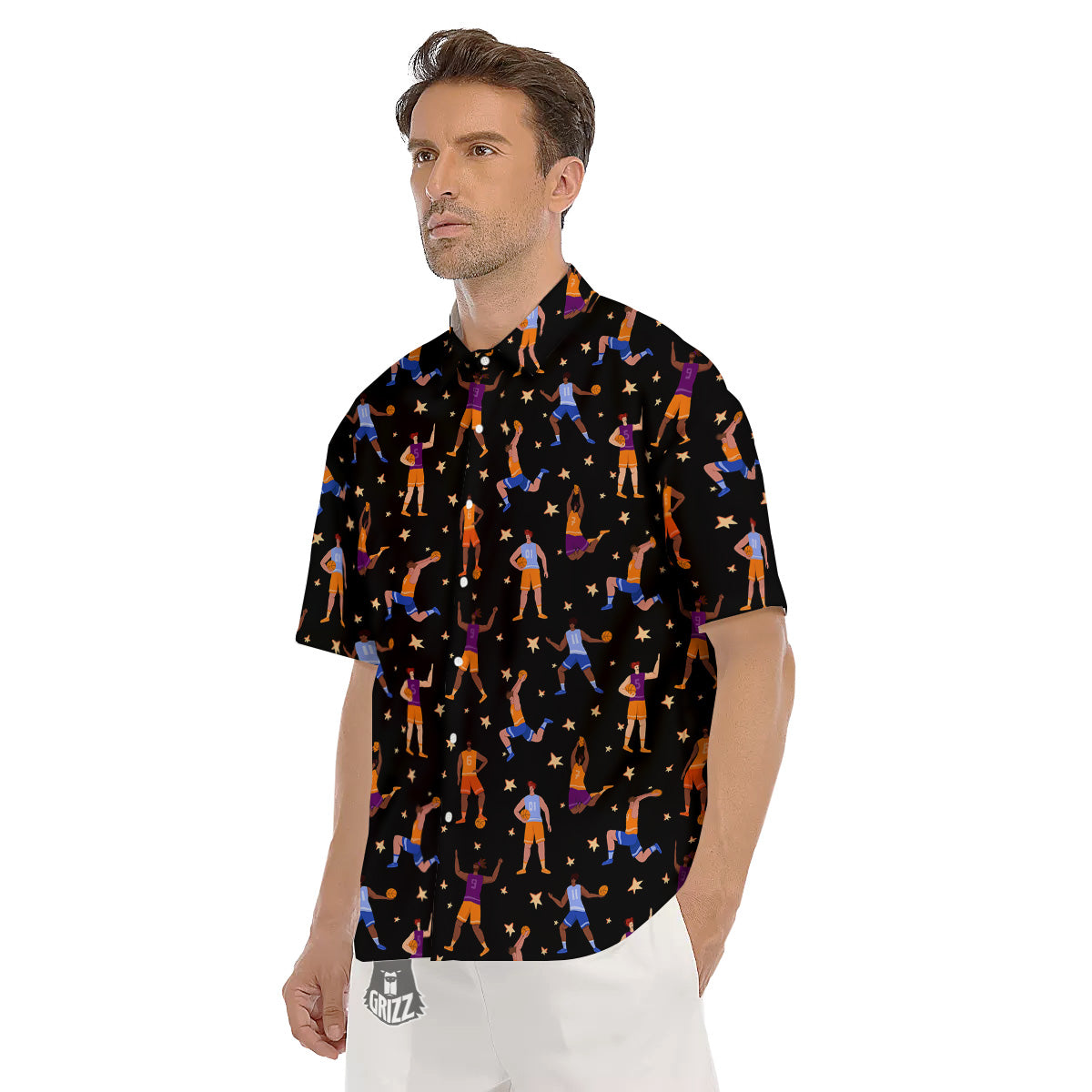 Basketball Players Funny Print Pattern Men's Short Sleeve Shirts-grizzshop