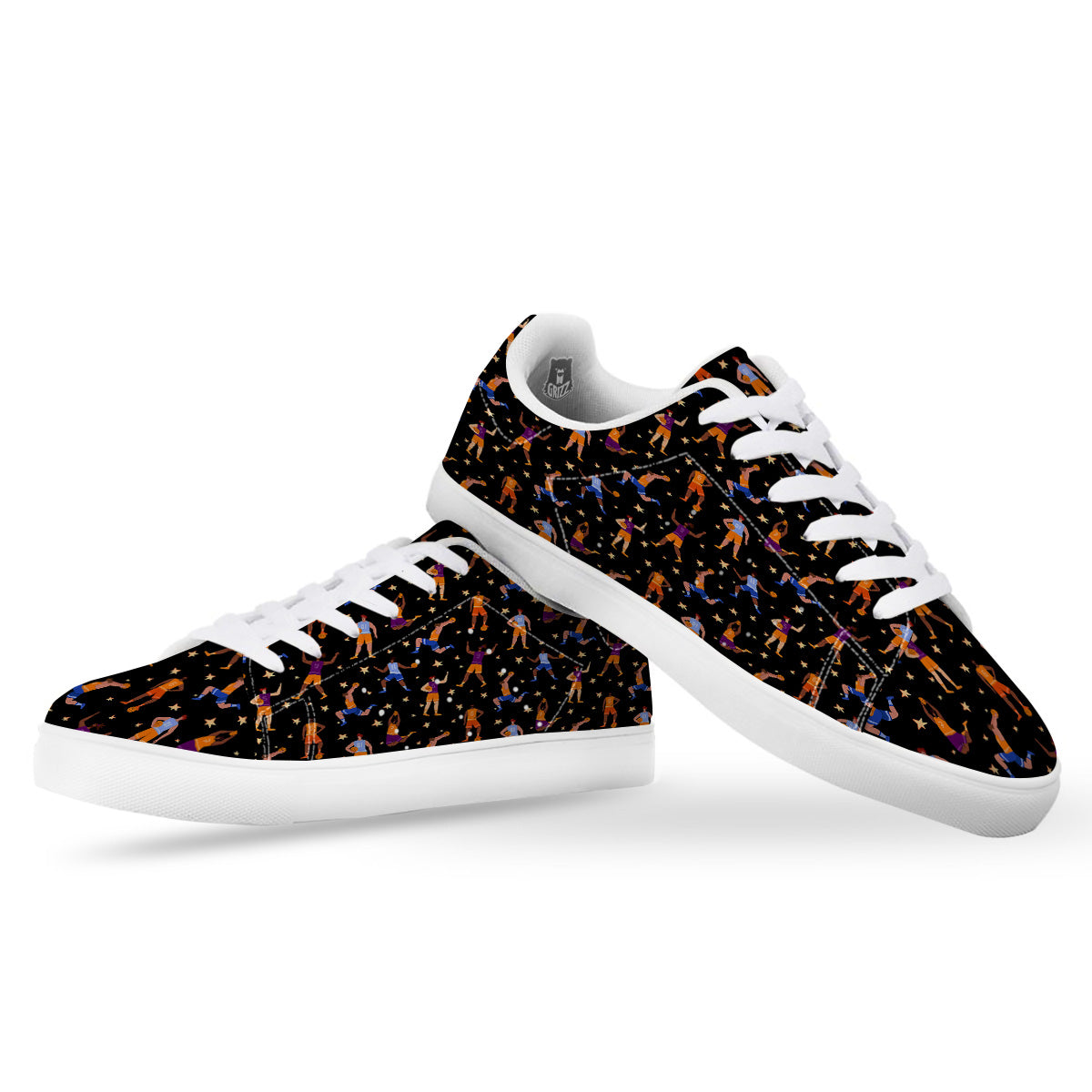 Basketball Players Funny Print Pattern White Low Top Sneakers-grizzshop