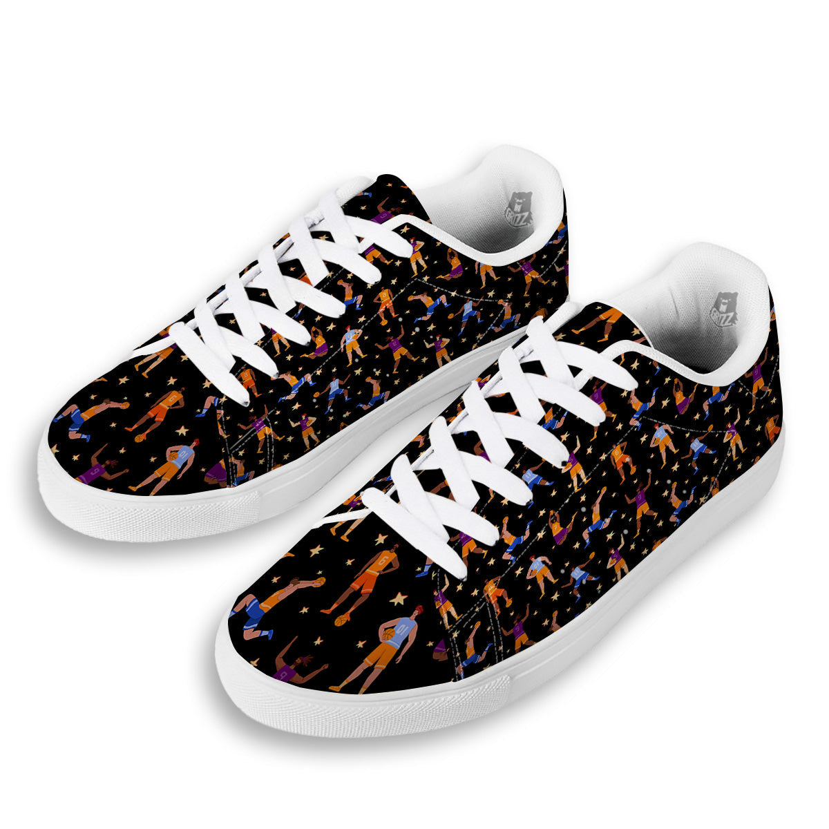 Basketball Players Funny Print Pattern White Low Top Sneakers-grizzshop
