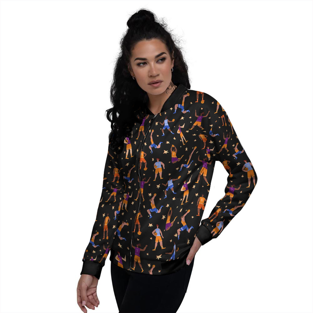 Basketball Players Funny Print Pattern Women's Bomber Jacket-grizzshop