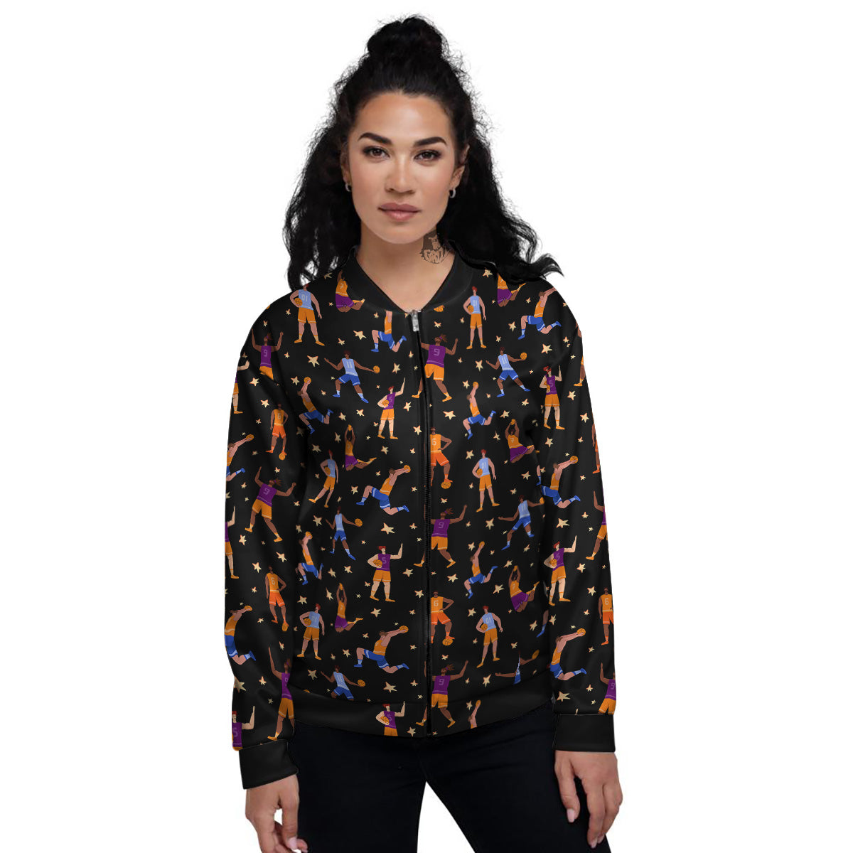 Basketball Players Funny Print Pattern Women's Bomber Jacket-grizzshop