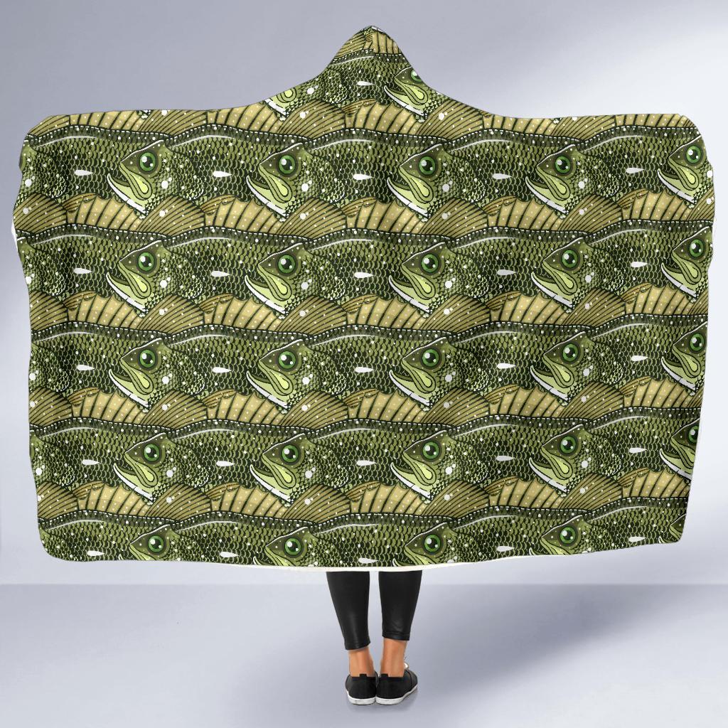 Bass Fishing Bait Pattern Print Hooded Blanket-grizzshop