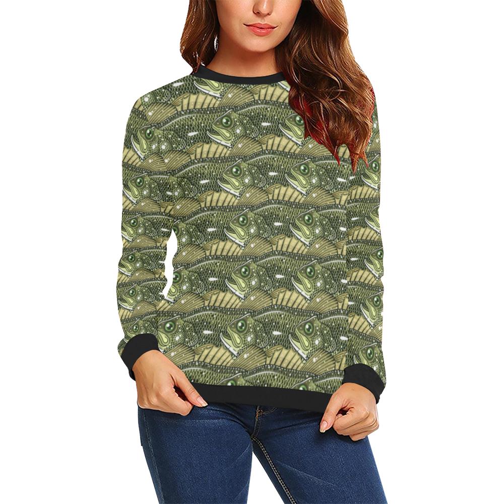 Bass Fishing Bait Pattern Print Women Crewneck Sweatshirt-grizzshop